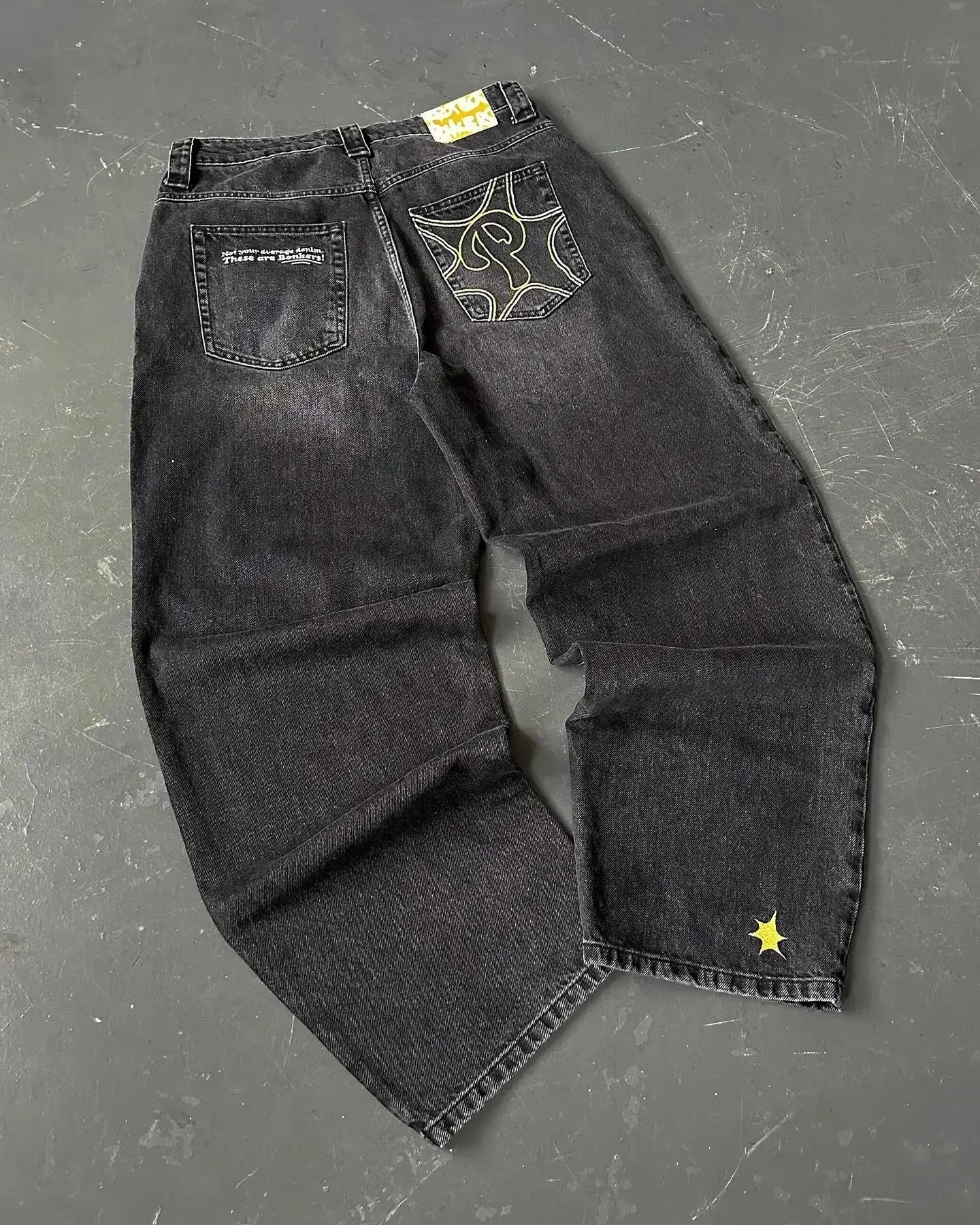 American Trend Retro Hip-hop Embroidery Pattern Baggy Jeans