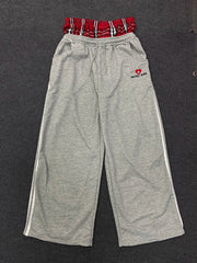 American Retro College Style Loose Fit Two-Piece Set with Double Waist Head Fake Bathroom Pants
