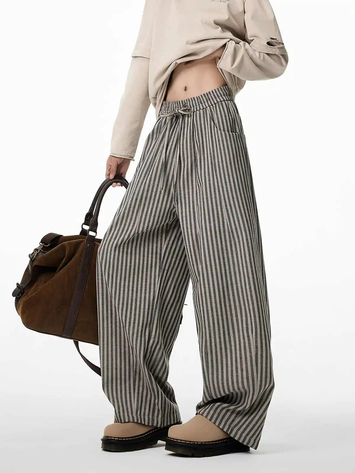 Black Gothic Striped Long Pants Baggy Sweatpants Harajuku Y2k Emo Vintage Oversize Trousers Japanese Clothes