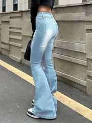 Vintage High Waist Flare Jeans Stretchy Bootcut Tight Denim Pants Bell Bottoms Casual Slim Fit Trousers