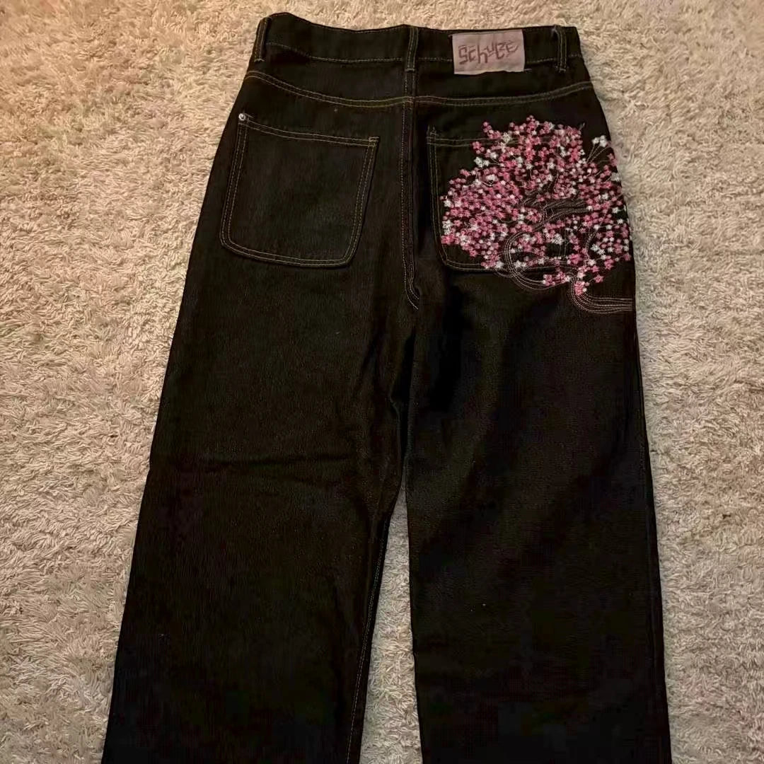 Y2K 2000s Cherry Blossom Pocket Embroidery Hip Hop Loose