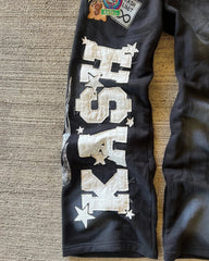 American Sweatpants Y2K Pants Gothic Hip Hop Letter Patch Retro Double Layer Design Baggy Elastic Waist Jogging Casual Pants