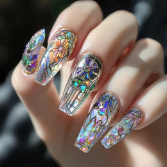 24pcs/set Medium long fake nails Swan fish flowers