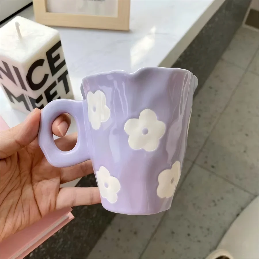 Ins style cute teddy bear irregular cloud tulip ceramic mug