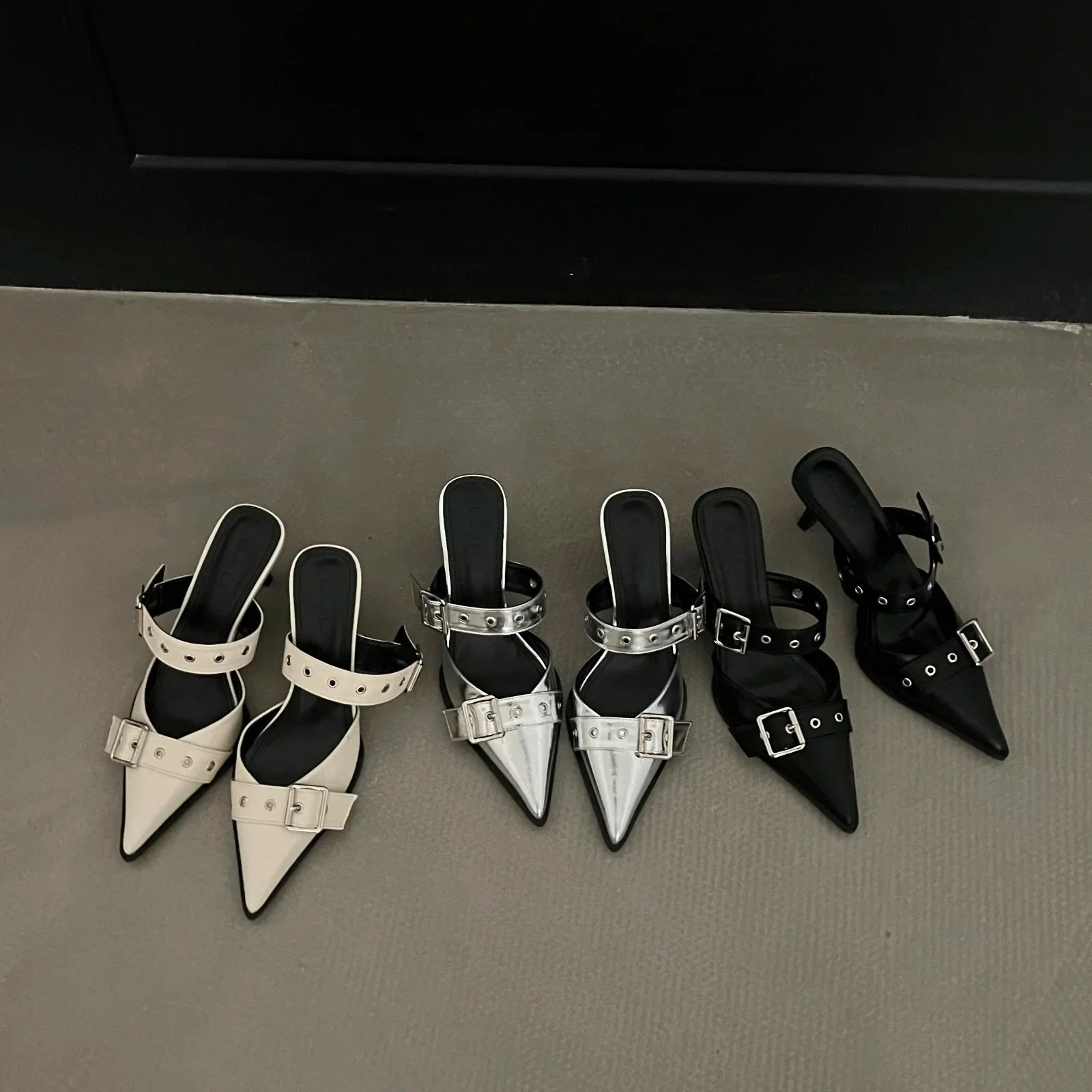 Pointed Belt Buckle Thin Heel Belt Buckle Single Shoes Baotou Silver Back Empty High-heeled Sandals