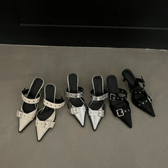 Pointed Belt Buckle Thin Heel Belt Buckle Single Shoes Baotou Silver Back Empty High-heeled Sandals