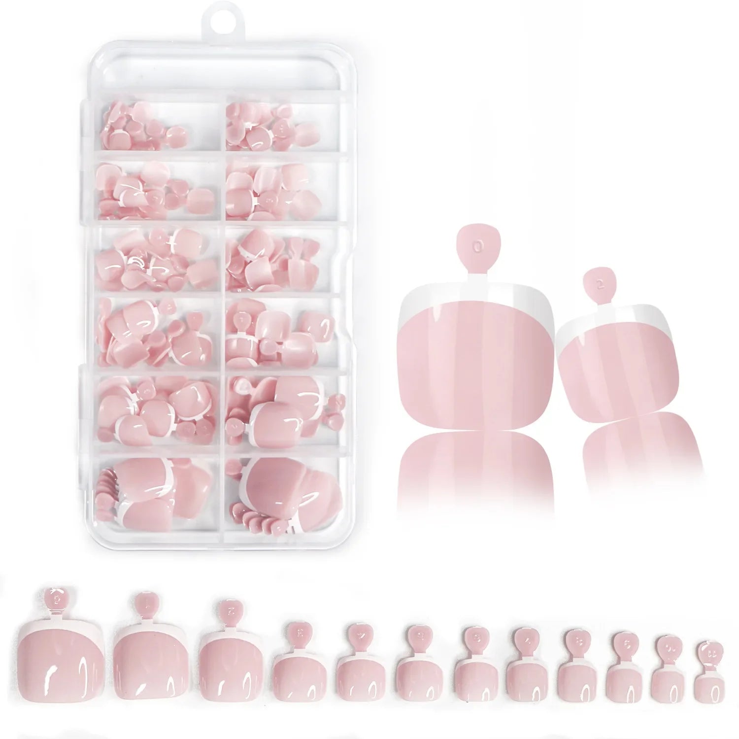 120pcs/Box 9 Styles French Fake Press On Toenails Short Square Nude Pink French Glossy False Toe Nail Full Cover Toe Tips