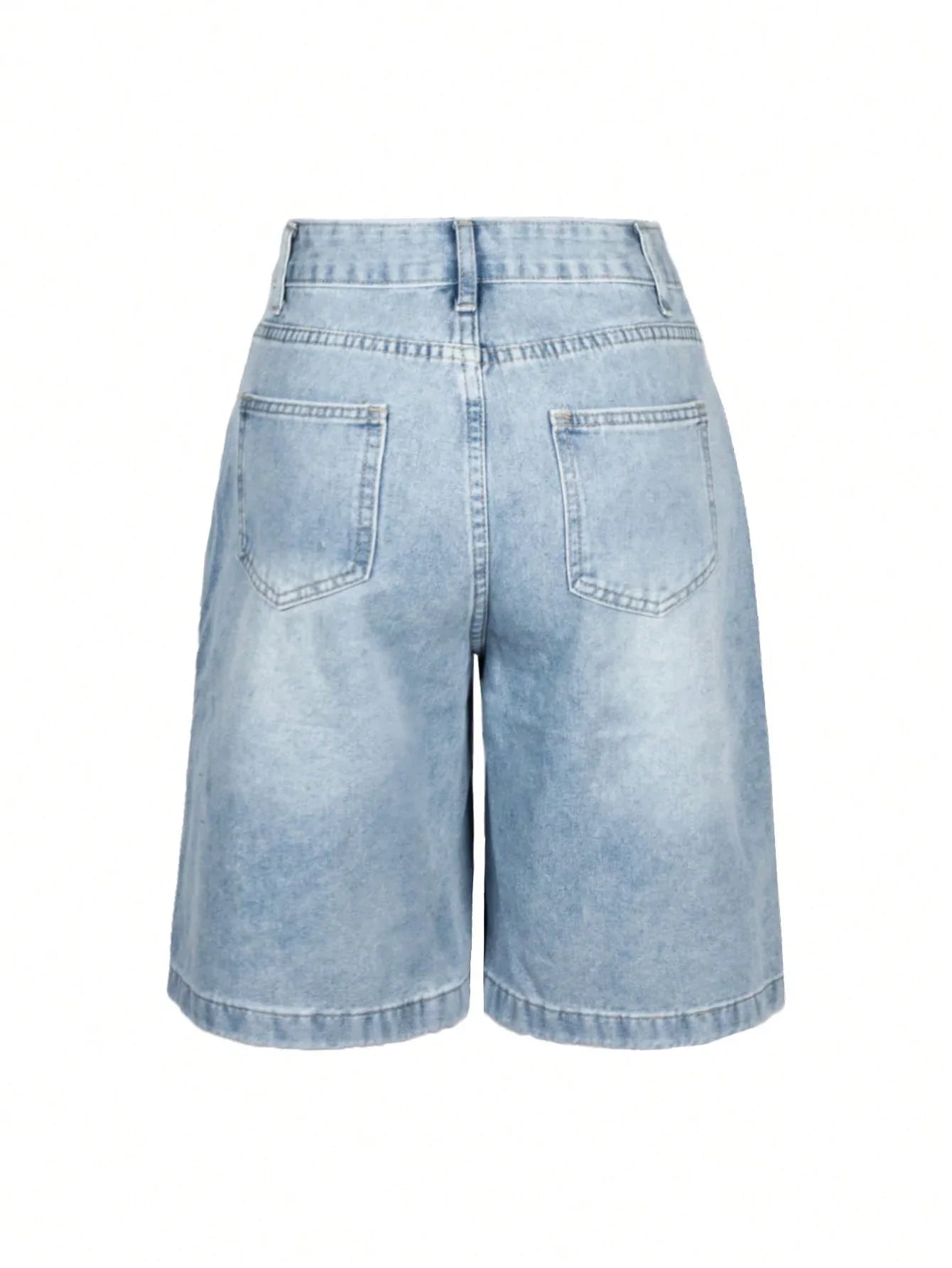 Denim Jorts Vintage Cat Whisker Washed Loose Slant Pockets Daily Wear Bermuda Knee-length Shorts