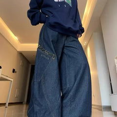 Deeptown Y2K Retro Jeans Big Pocket Scimitar Leopard Wide Leg Denim Cargo Pants Harajuku Baggy Streetwear Trousers