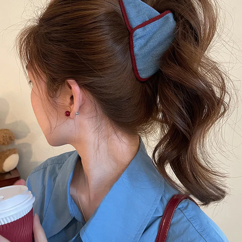 Korean Fabric Plaid Triangular Hair Claw Clips