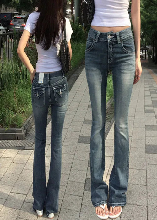 Gothic Buddha Head Jeans Y2K Clothes Hip Hop Pocket Embroidery Vintage Blue Baggy Jeans Low Waist Wide Leg Trousers