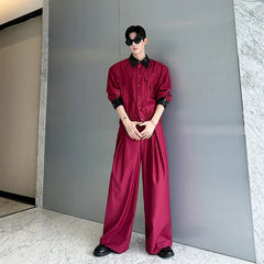 Casual Two Piece Set Short Lapel cargo Jacket Large Pockets Snap Buttons Loose Straight Leg Pleated Waist Pants