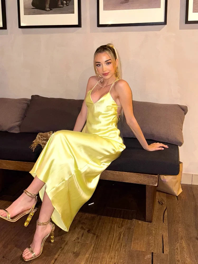 Off Shoulder Pink Satin Maxi Dresses Sleeveless Backless Bodycon Hollow Out Gowns Evening Party Robes