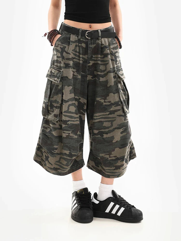 Tomboy Camouflage Japanese Abi Jorts Jean Y2K 2000s Capri Pants Harajuku Denim High Street Goblin Core