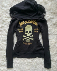 Y2K Girl Harajuku Vintage Leopard Print Slim Fit Sweatshirt Gothic Fur Collar Zipper Long Sleeve Hoodie