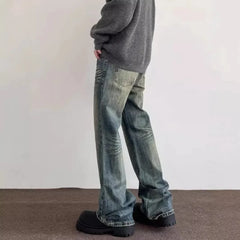 Vintage American Style Straight-Leg Slimming Long Jeans Distressed Washing Denim Pants Trendy Brand Bootcut Pants