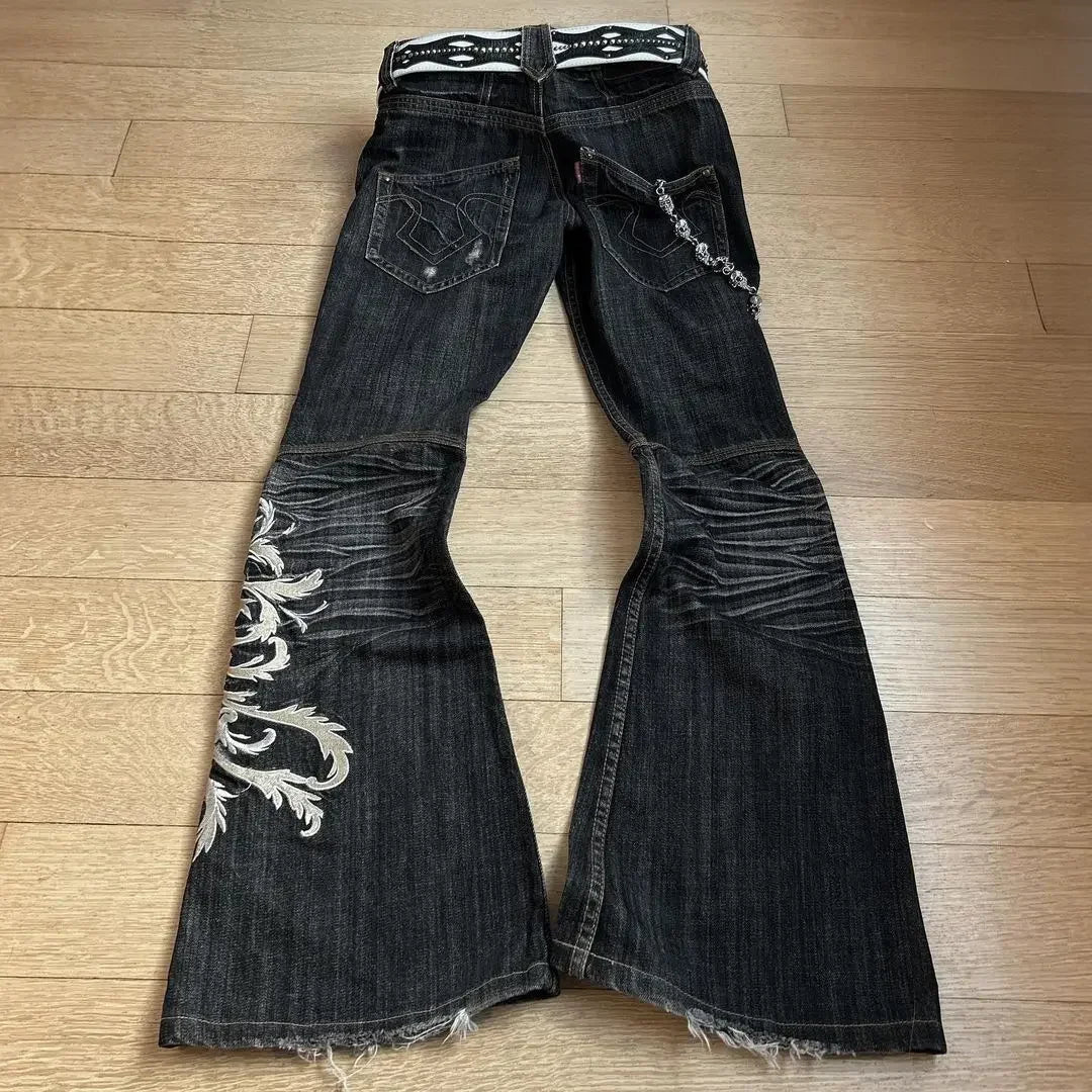 High Waist Harajuku Loose Embroidered Jeans with Rock Punk Style Y2K Micro La Retro Wide Leg Pants