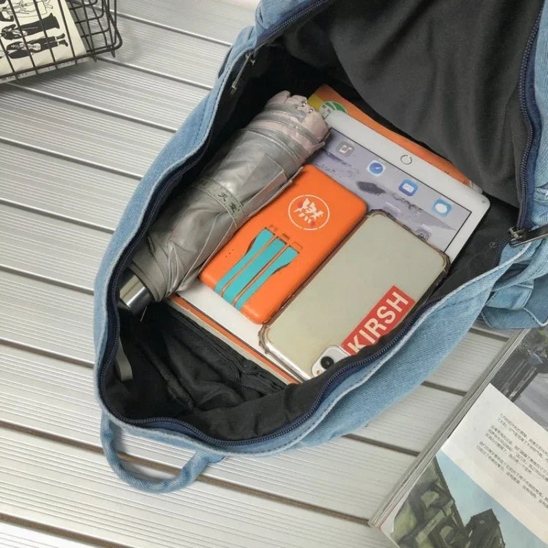 Gray Denim Backpack Leisure Travel Outing Shoulder Bag Schoolbags Suitable