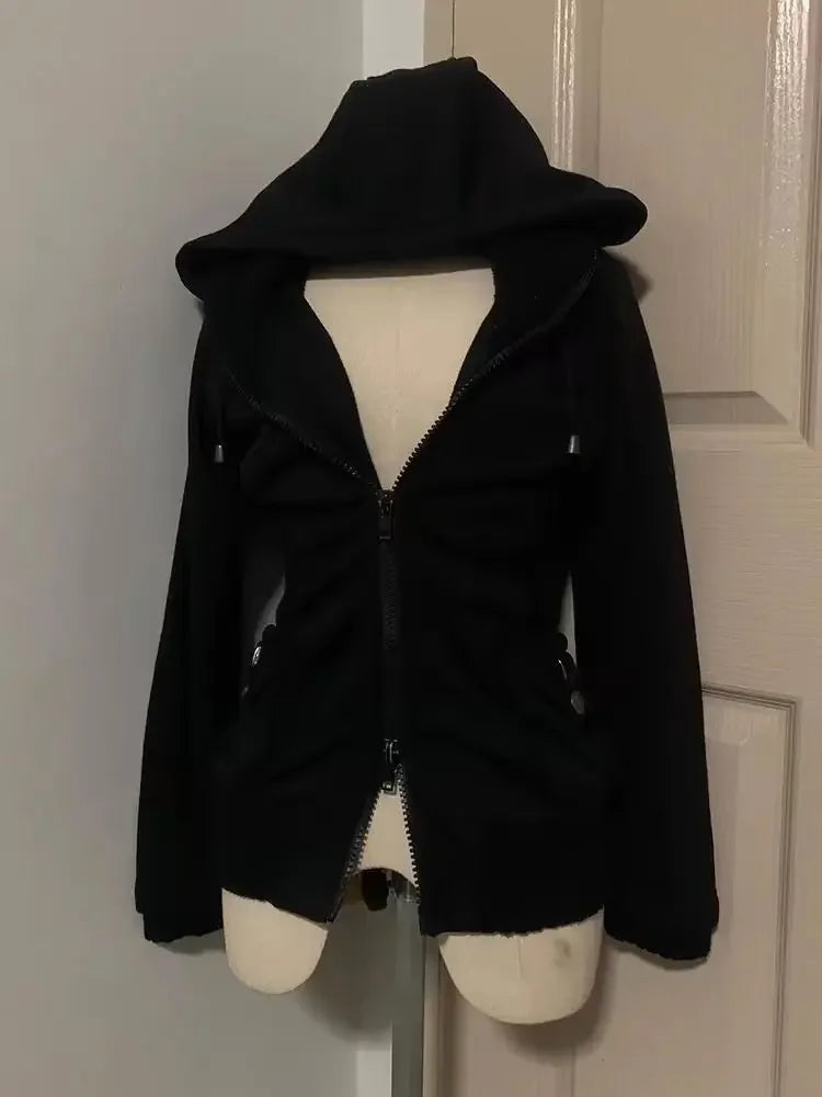 Black Trend Casual Hoodie Retro Gothic Sweatshirts Hip Hop Punk Style Multifunctional High Street Cardigan