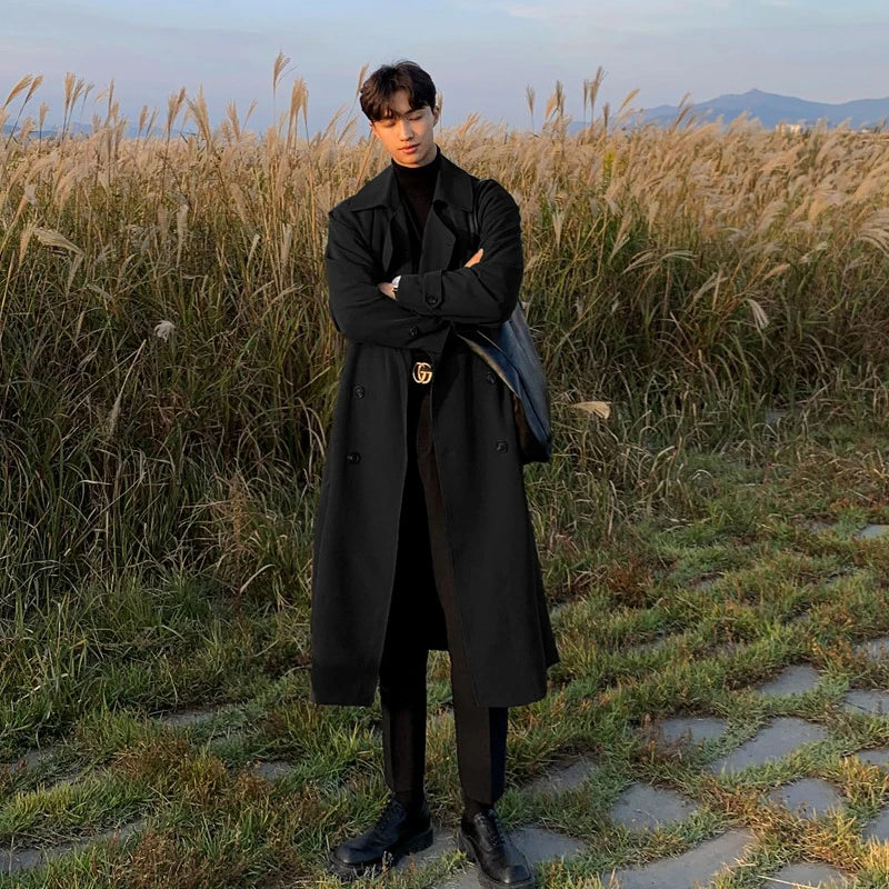 Trench coat Brand Trench Korean Overcoat Male Long Windbreaker Streetwear Coat Outer Wear Clothing