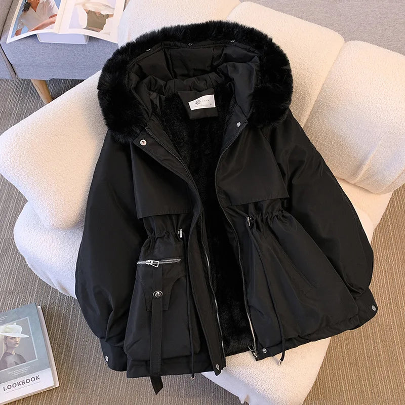 Fleece Lined Hood Down Jacket Coat