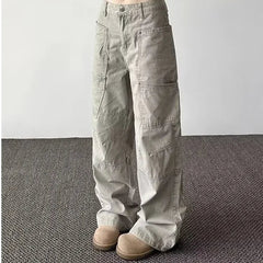 American Retro High Street Pocket Design Jeans Loose Casual Straight Leg Vibe Wide Leg Floor-Length Trendy Pants