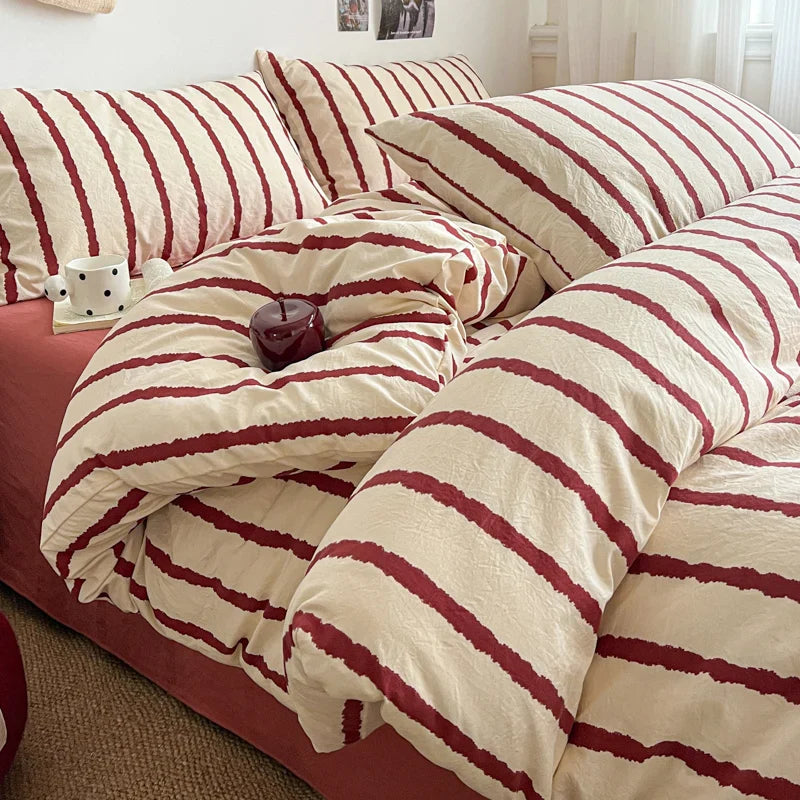 Striped Printed Microfiber Duvet Cover Set Bedding Set, Breathable Lightweight Soft, Fade-Resistant Hypoallergenic Washable