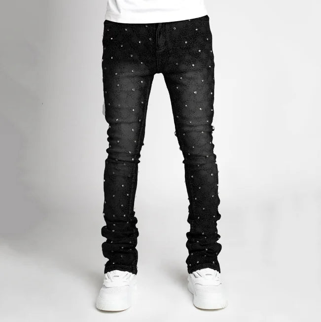 denim personality straight leg pants European