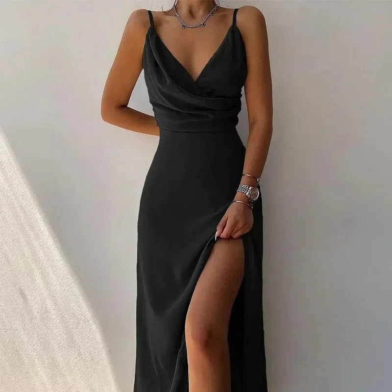 Print Dress Camisole V Neck Sleeveless A Line Long Dresses Spaghetti Strap Evening Skirt Prom Vestidos
