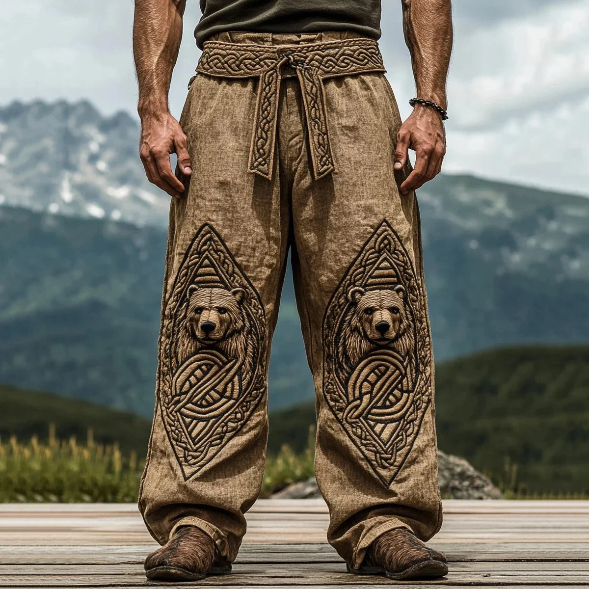 retro Viking Celtic art knot 3D printed casual pants drawstring straight leg pants beach pants
