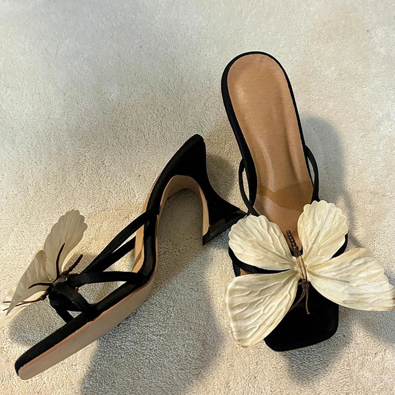 Designers Open Toe Butterfly-knot Slippers Slip On Ladies Elegant Thick Heel Dress Slides