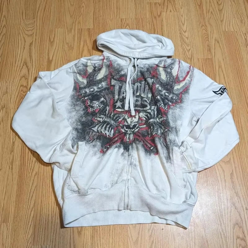 Gothic Oversized Letter Printed Zipper Hoodie Sweater Y2K Harajuku Rock Casual Couple Sweatshirt Streetwear