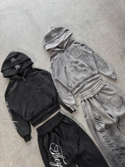 Y2K Harajuku Punk Gothic Loose Hooded Sweatshirt American Embroidered Patch Casual Double Hooded High Street Retro Sports Sui