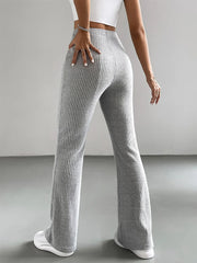 Ribbed Knitted Flare Pant Fashon Slim Solid High Waist Trousers Casual Street Vintage Chic Pants