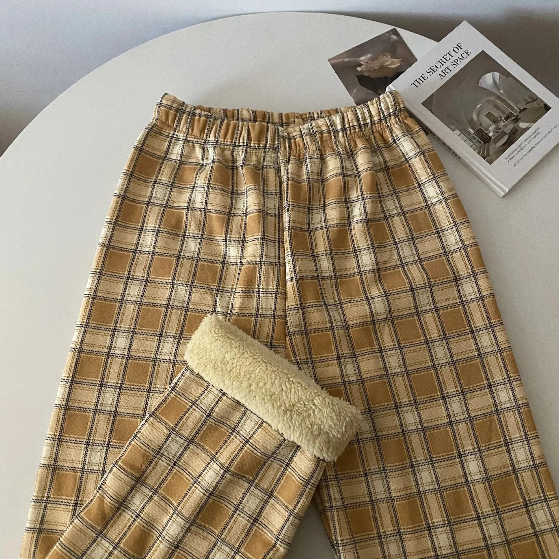 High Waist Fleece Lined Wide Leg Pants Comfortable Casual Korean Style Home Wear Slimming Trousers