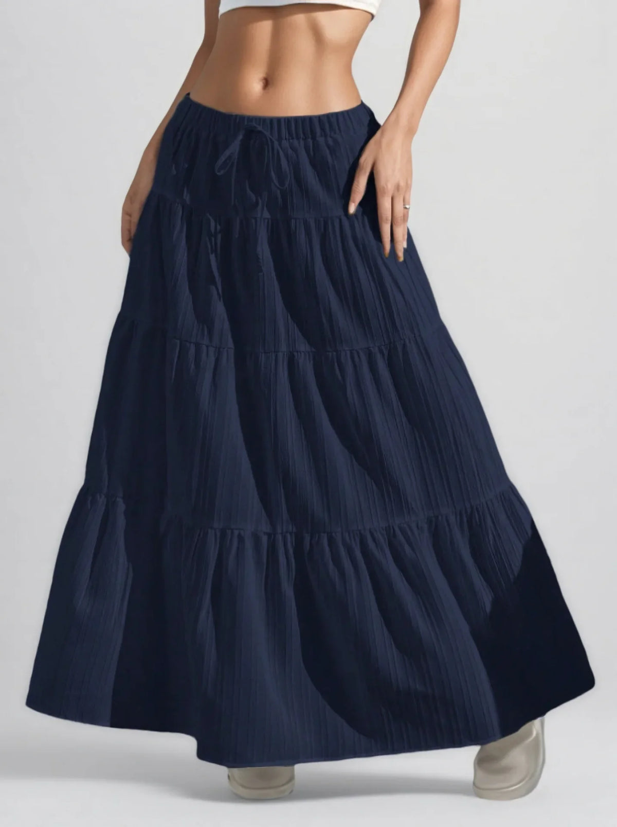 Loose Long Skirts White Solid Basic Lace Up Bow Cake Dress Casual Sweet Office Lady Clothes