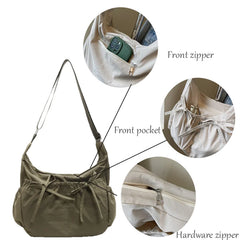 Large Capacity Shoulder Bags Lightweight Nylon Pleated Crossbody Bag Multiple Pockets Hobo Bag
