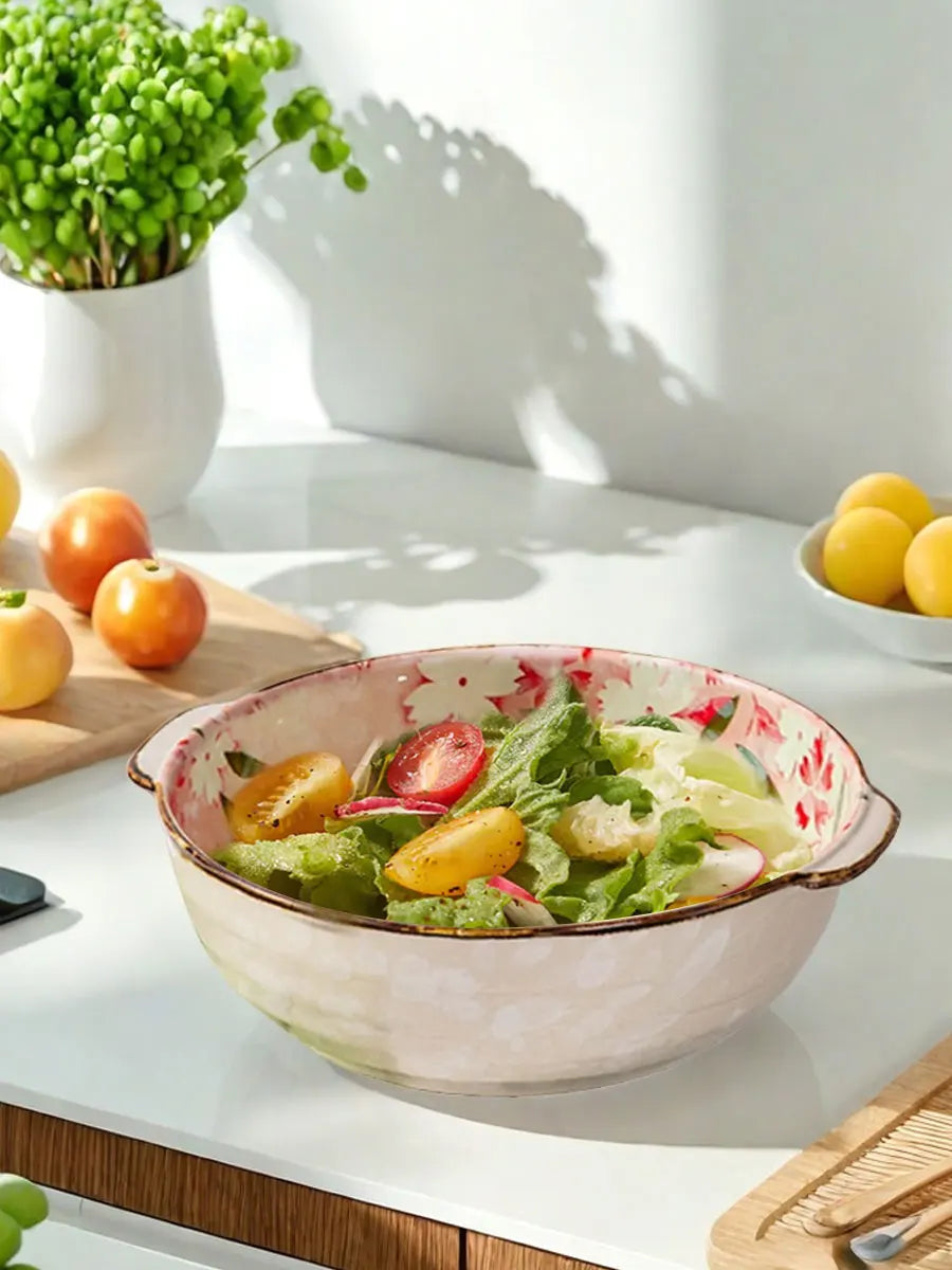 8.35 inch Japanese Style Vintage Amphora Ceramic Soup Bowl Microwave Oven Bowl with Non Slip Bottom Salad Pasta Fruit Bowl