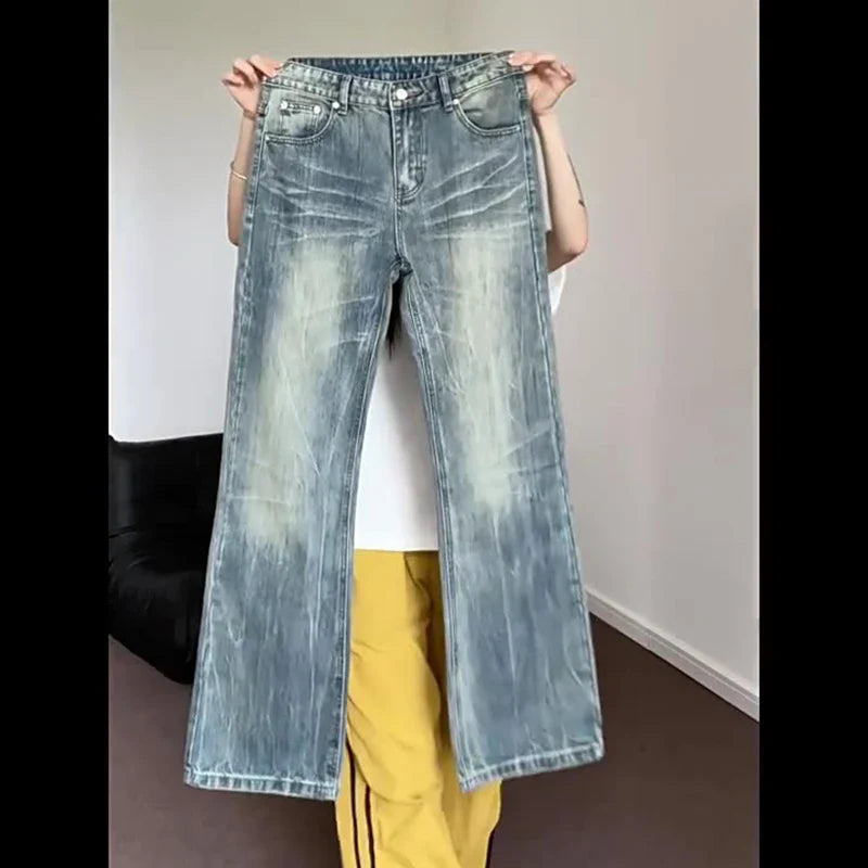 Hiphop Bootcut Jeanss Straight Wide-leg Pants High Street Lightning Ripple Jeans Classic Pants