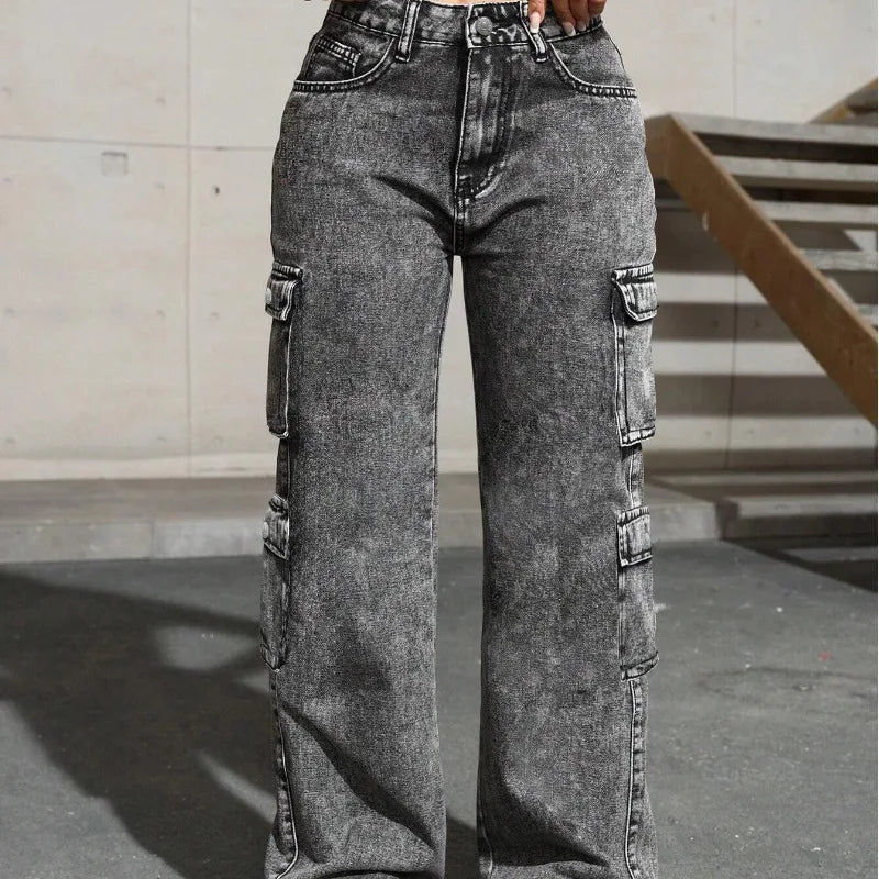 Jeans Y2k Jeans High Waist Stretch Cargo Pants Multiple Pockets Casual Trousers