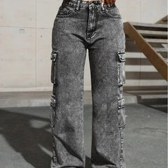 Jeans Y2k Jeans High Waist Stretch Cargo Pants Multiple Pockets Casual Trousers