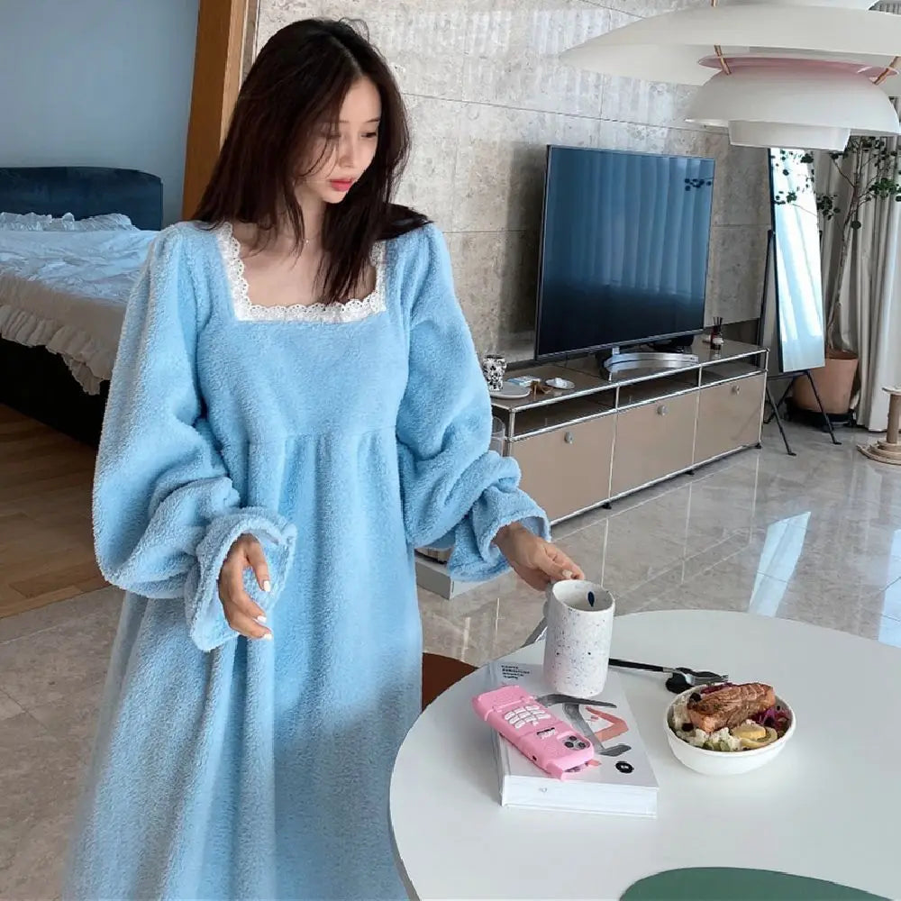 Nightgowns Leisure Solid Sweet Princess Style Ulzzang Lace Solid Chic Sleepshirts Lovely Soft Home Wear Nighty