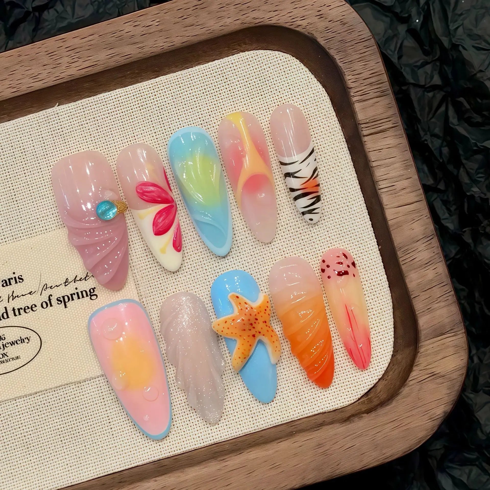 Handmade Press on Nails Ins Sweet Pink Blue Color Fake Nails