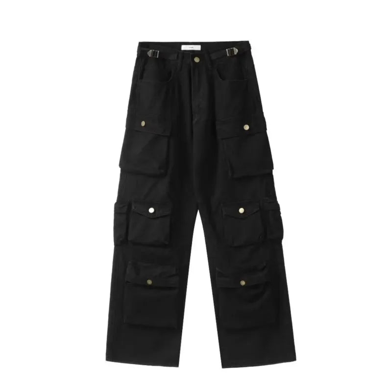 Cargo pants Rice White Multi-pockets Overalls Harajuku stays Loose Casual Trousers Straight Mopping Pants