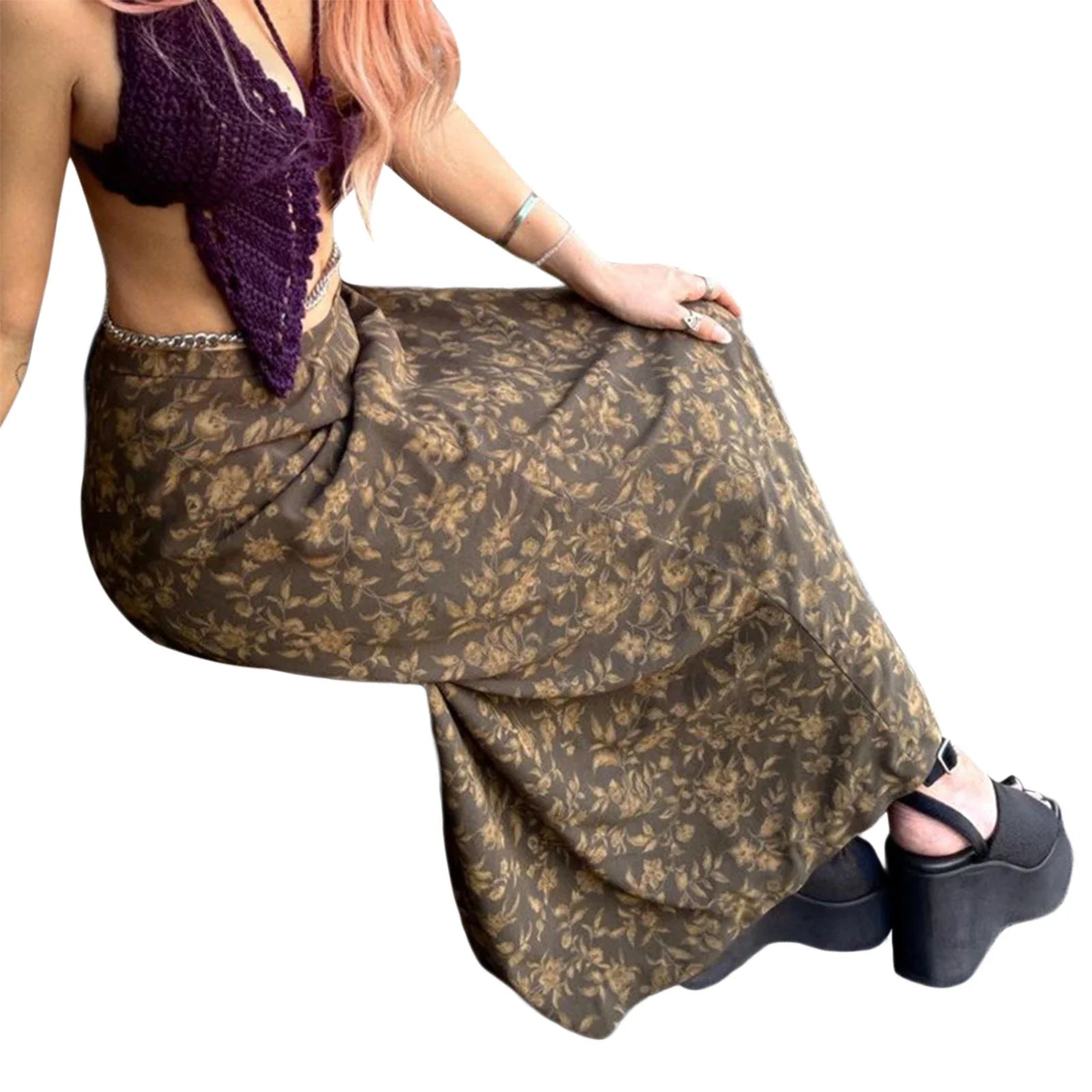 Retro Half Skirt Print Retro Straight Comfortable Street Party Long Skirt