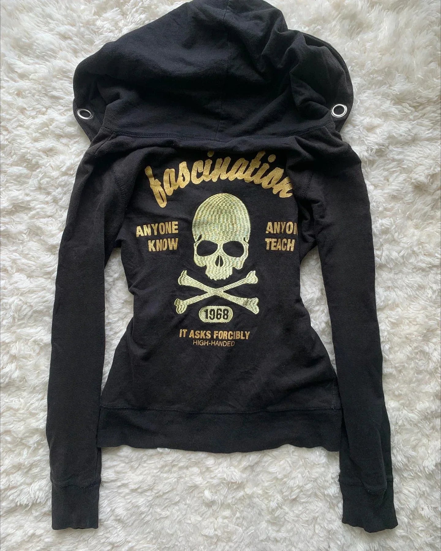Y2K Gothic Drawstring Design Black Zipper Sweatshirt Jacket Coat Harajuku Letter Graphic Slim Hoodie Clothing