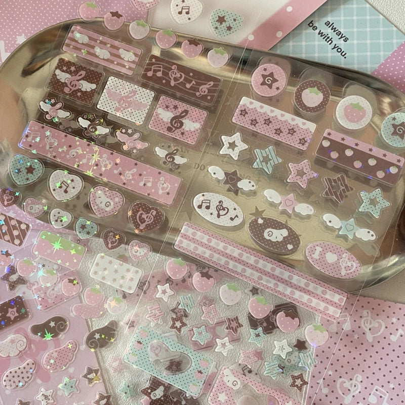 4pcs/set Korean Ins Cute Musical Note Strawberry Sticker Girls Journal Handbook DIY Scrapbooking Kawaii Decoration Sticker Gift