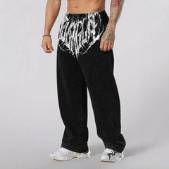 American Style Trend Printed Cotton Straight Wide Leg Pants Fitness Training Jogger Casual Sweatpants Sports Pants
