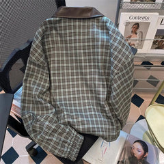 American Sweet Plaid Patchwork Jacket Long Sleeve Fall Zip Loose Coat Harajuku Y2K Casual Lazy Kawaii Street Top