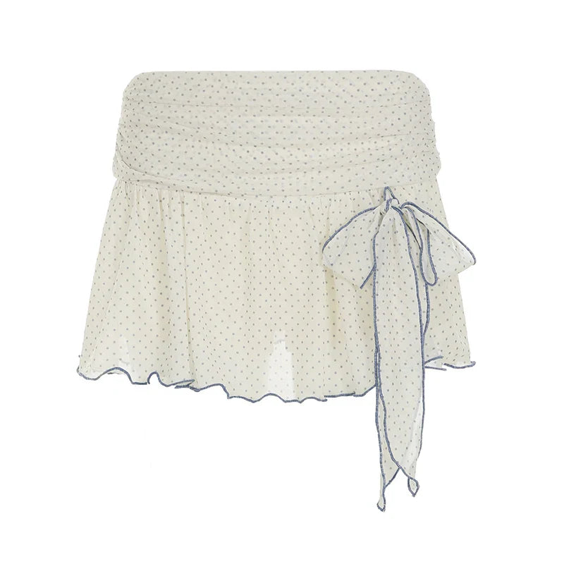 Sweet Cute Fabric Polka Dot Print Mini Skirts Bow Chic All-Match Causal Simple Skirts